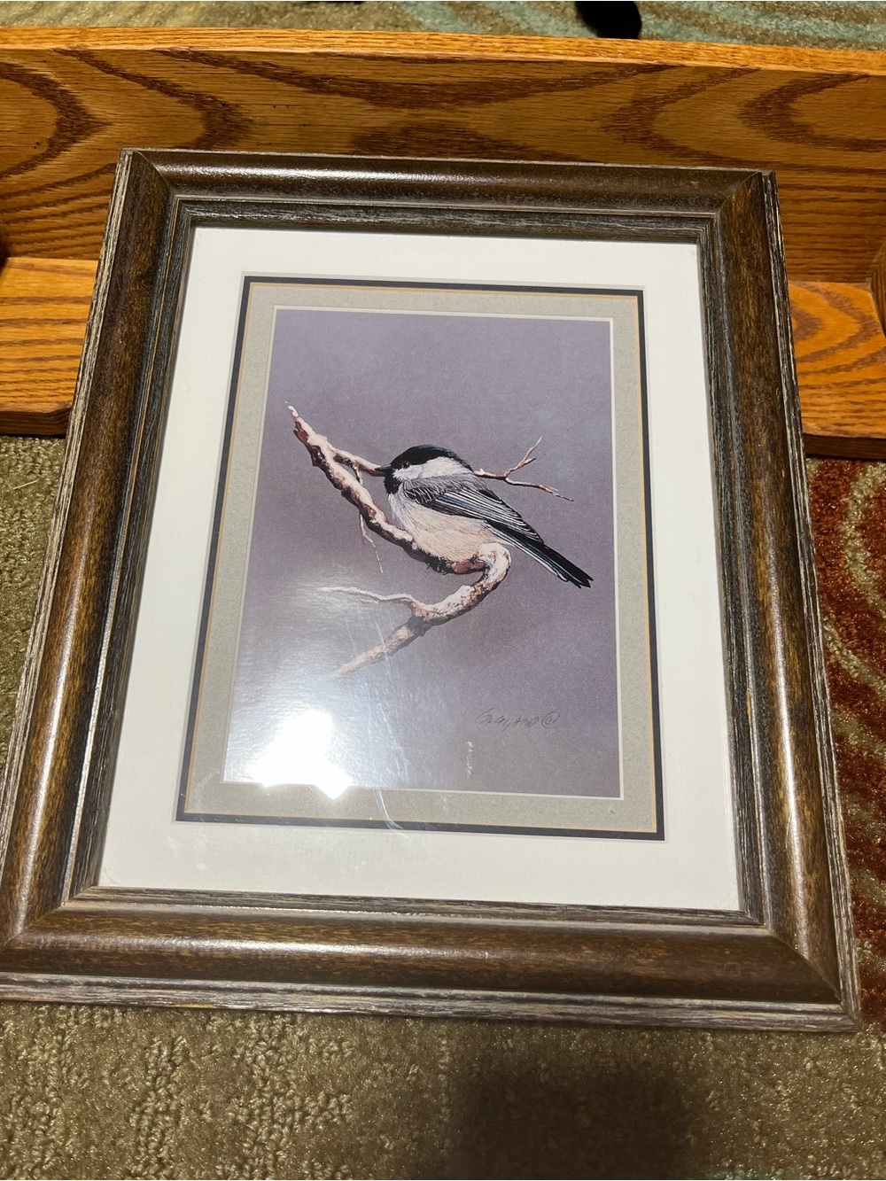 Wood-Effect Brown Framed Chickadee Art Print - Brown